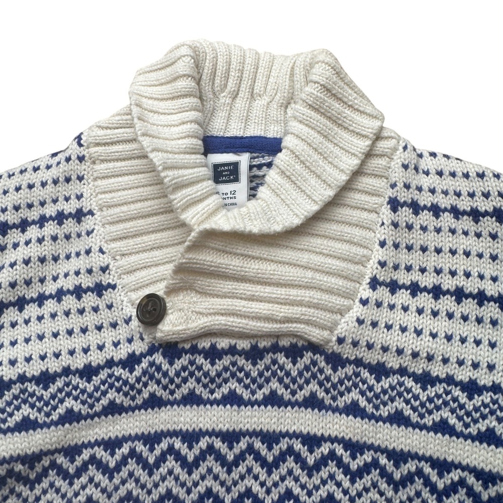 Janie and Jack Knit Shawl Collar Fair Isle Grandpa‎ Sweater Size 6-12 Months